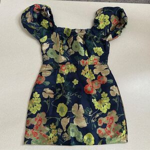 navy floral formal mini dress